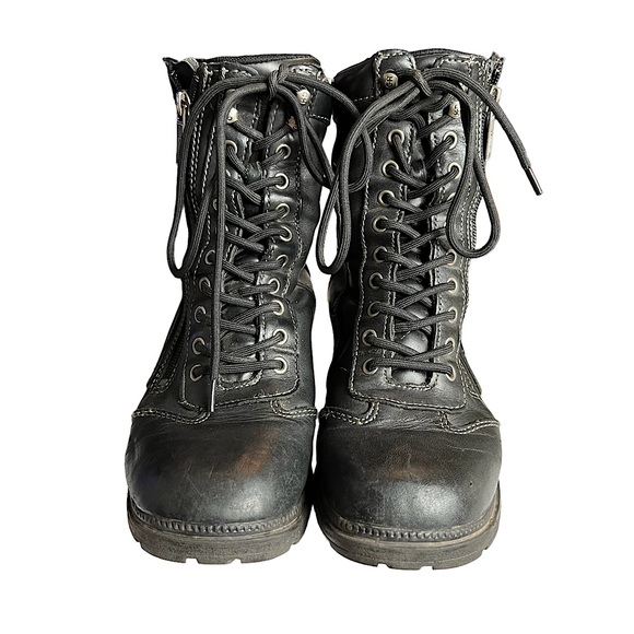 Harley-Davidson Shoes - Harley-Davidson Black Leather Tie Up Combat Ankle Boot Booties | Size: 6.5
